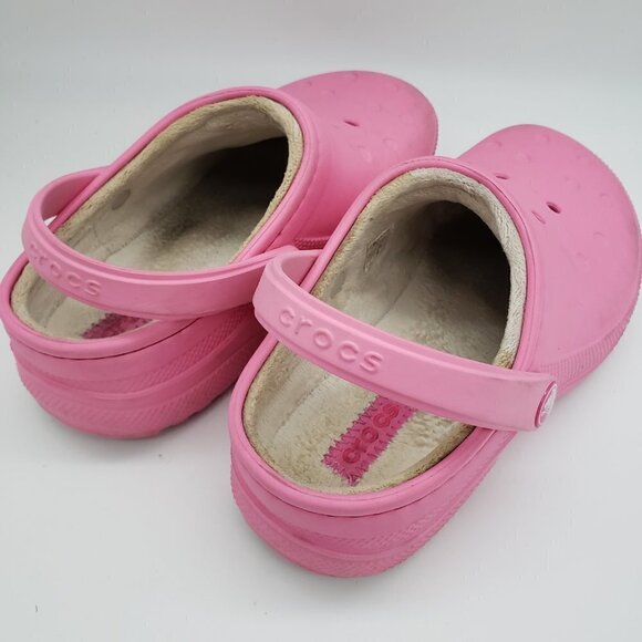 Crocs Classic Pink Slip On Fur Lined Clogs Junior 3 Girls 9 Inches Long - Picture 3 of 11